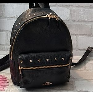 Black Coach Mini Charlie Studded Backpack